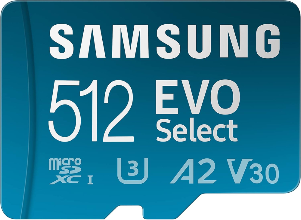 Samsung EVO Select (2024) microSD card + SD adapter, 512GB, Memory card for smartphone and tablet, UHS-I U3, 4K UHD, Full HD, 160 MB/s Read, MB-ME512SA/EU