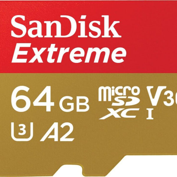 SanDisk 64GB Extreme microSDXC card for Action Cams and Drones + SD adapter + RescuePRO Deluxe, up to 170 MB/s, with A2 App Performance, UHS-I , Class 10, U3, V30