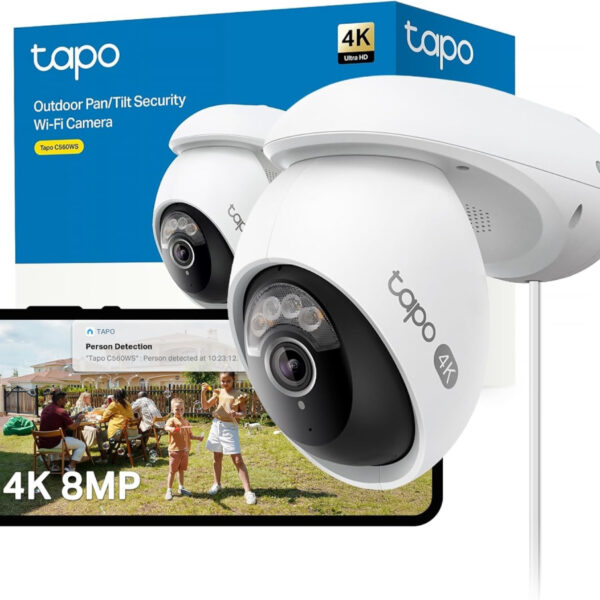 Tapo C560WS 4K 8MP Security Camera Outdoor, Outdoor Camera,Local Facial Recognise,Starlight Colour Night,CCTV Camera,IP66,360°AI Detection,WiFi 6,Flexible Storage,Google Home/Alexa,No Monthly fee