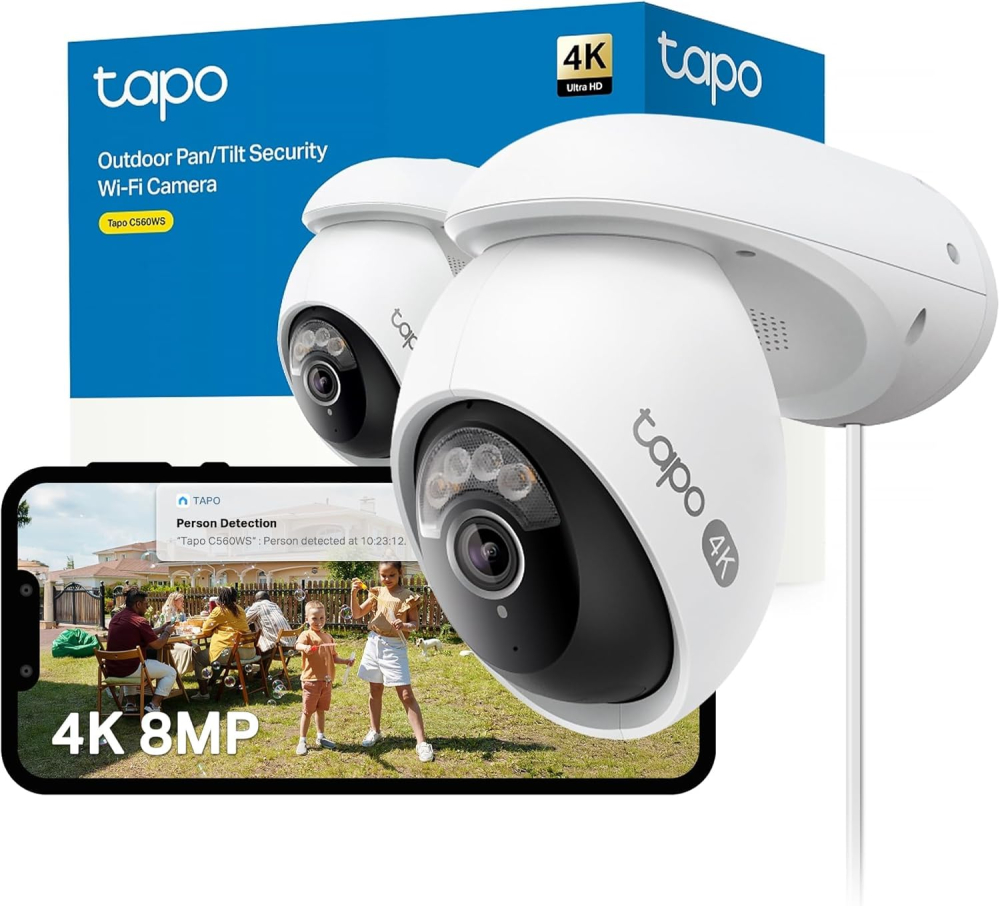Tapo C560WS 4K 8MP Security Camera Outdoor, Outdoor Camera,Local Facial Recognise,Starlight Colour Night,CCTV Camera,IP66,360°AI Detection,WiFi 6,Flexible Storage,Google Home/Alexa,No Monthly fee