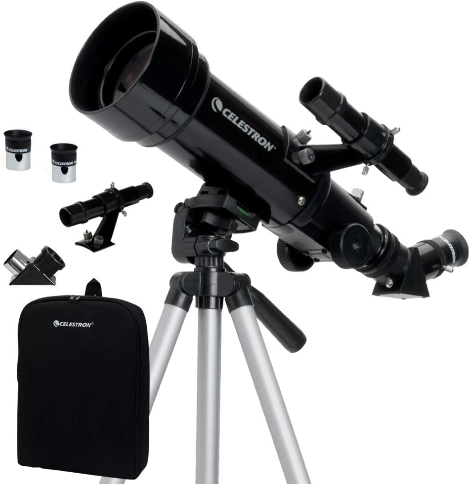 Celestron 21035-ADS Travel Scope 70 Refractor Telescope Kit with Backpack, Black (Amazon Exclusive Including Additional 4mm Eyepiece and 3x Barlow Lens)