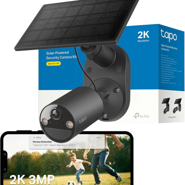 Tapo C411 KIT 2K 3MP Battery Security Camera Outdoor Wireless,Solar Security Camera,Colour Night Outdoor Camera,AI Detection,IP65,No Hub Required,Alexa,Google Home,Flexible Storage,No Monthly fee