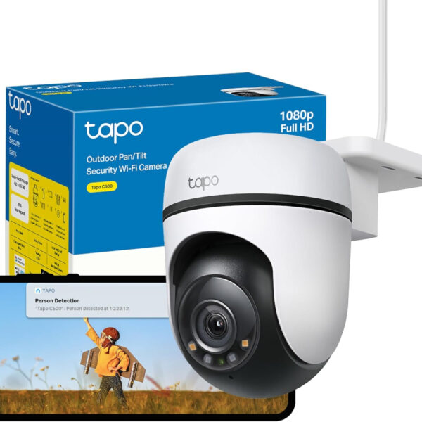 Tapo C500 1080P Full HD Outdoor Pan/Tilt Security Camera, 360°Motion Tracking, IP65, Smart Person Detection, Colour Night Vision, Cloud and Local Storage, Works With Alexa and Google, No Monthly Fee