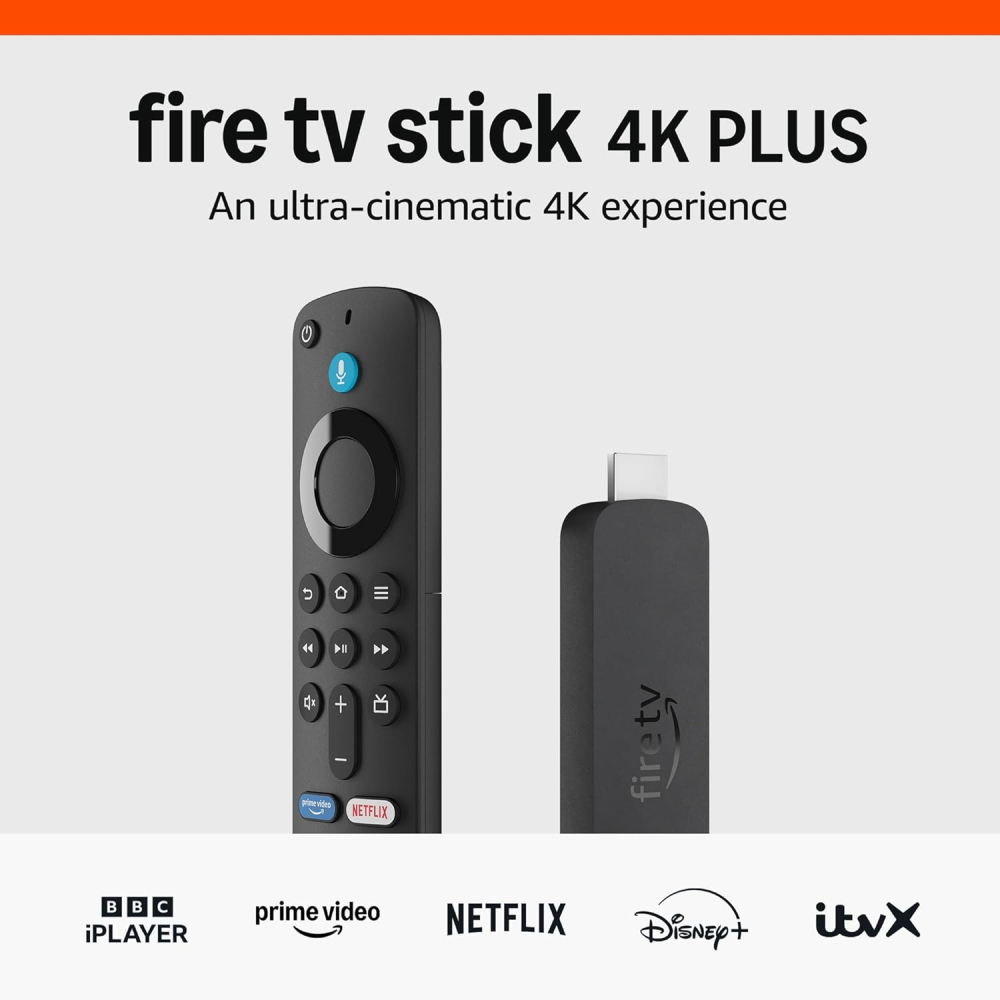 Amazon Fire TV Stick 4K Plus streaming device, supports Wi-Fi 6, Dolby Vision/Atmos, HDR10+
