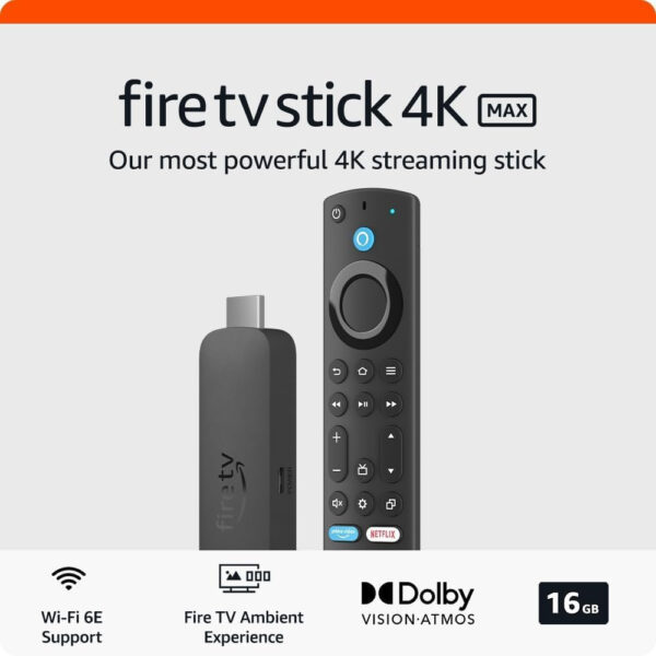 Amazon Fire TV Stick 4K Max (Newest gen), supports Wi-Fi 6E, Ambient Experience