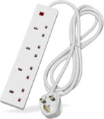 STATUS 4 Way Socket Extension Lead, 1m Cable Multi-Plug Power Strip for Home & Office Use, Wall Mountable in White (4WS1M20)