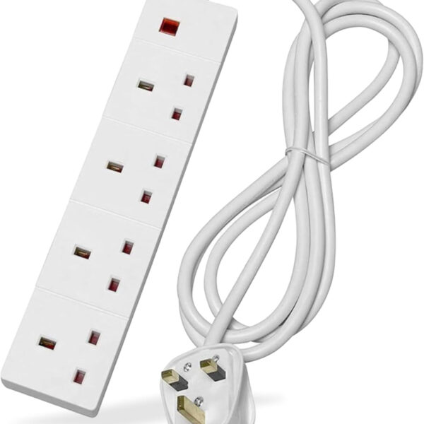 STATUS 4 Way Socket Extension Lead, 1m Cable Multi-Plug Power Strip for Home & Office Use, Wall Mountable in White (4WS1M20)