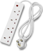 STATUS 4 Way Socket Extension Lead, 1m Cable Multi-Plug Power Strip for Home & Office Use, Wall Mountable in White (4WS1M20) - Image 3