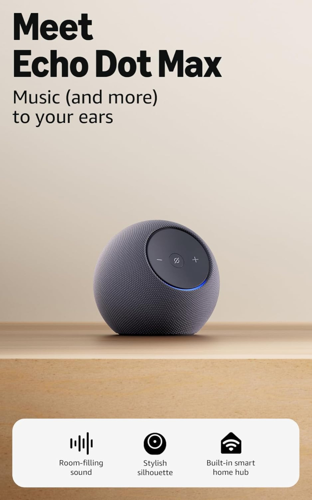 All-new Amazon Echo Dot Max, Alexa speaker with room-filling sound and built-in smart home hub, Graphite