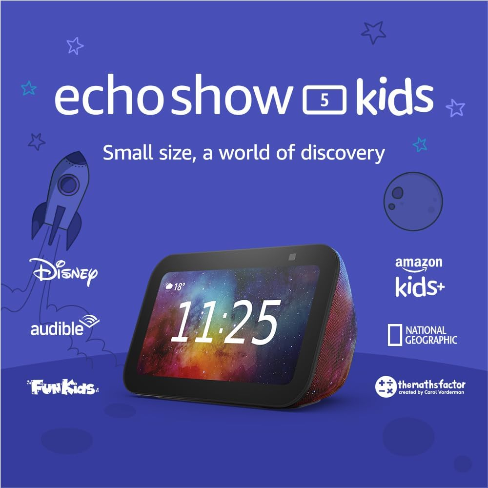 Echo Show 5 Kids (Newest gen) | Smart Display with Alexa | With 1 year of Amazon Kids+ content | Galaxy