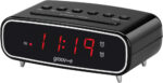 Groov-e Rise - Digital Alarm Clock with FM Radio, LCD Display, & Dimmer Function - 12hr/24hr Time Modes - Mains Powered, Backup Battery System - Black