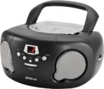 Groov-e Original Boombox - Portable CD Player with Bluetooth, Radio, 3.5mm Aux Port, & Headphone Socket - LED Display, 2 x 1.2W Speakers - Battery or Mains Powered - Black