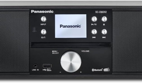 Panasonic SC-DM202EG-K Micro HiFi Compact Stereo System with FM/DAB+ Radio, 24W Output Power, CD/MP3 Player, USB, Bluetooth, Large 2.4" Display, Black