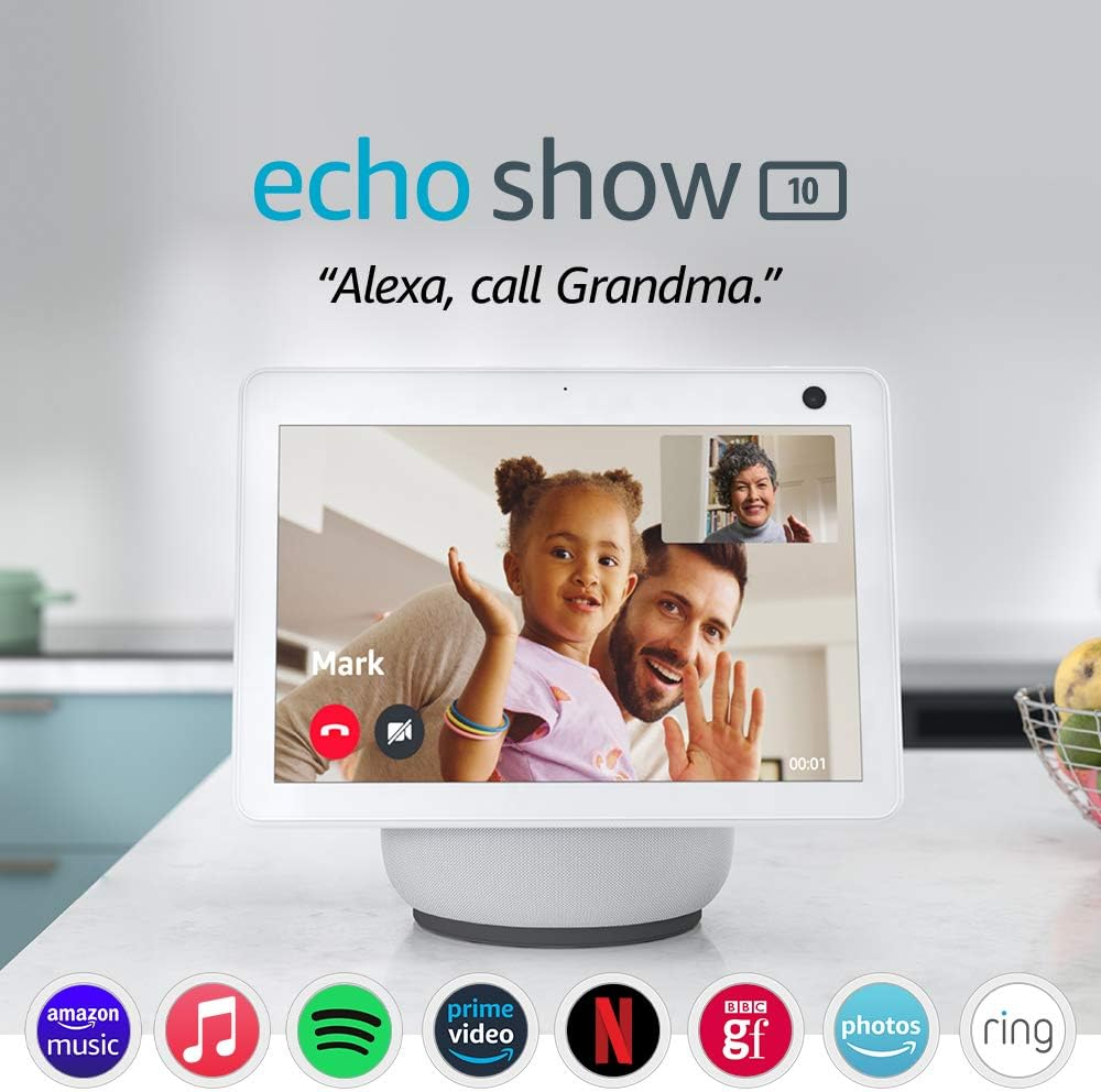 Certified Refurbished Echo Show 10 (3rd generation) | HD smart display with motion and Alexa, Glacier White Fabric