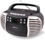 Groov-e Original Boombox - Portable CD Player with Bluetooth, Radio, 3.5mm Aux Port, & Headphone Socket - LED Display, 2 x 1.2W Speakers - Battery or Mains Powered - Red - Image 2