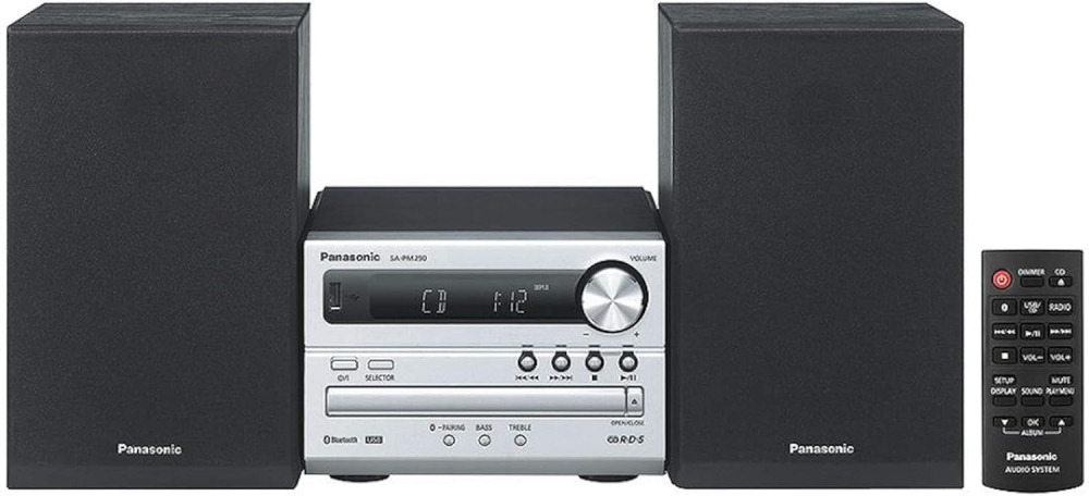 Panasonic SC-PM250EB-S Micro HiFi Compact Stereo System with FM Radio with RDS, 20W Output Power, MP3 & CD Player, USB, Bluetooth, Silver