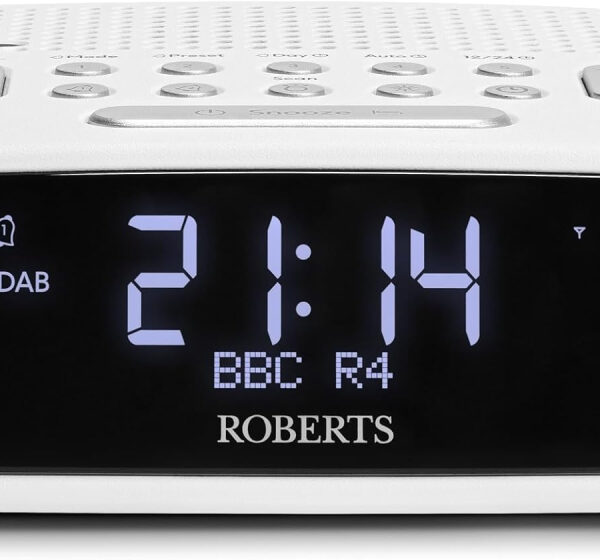 Roberts ORTUSDAB FM/DAB/DAB+ Digital Clock Radio, Alarms with large LCD VA Display, White