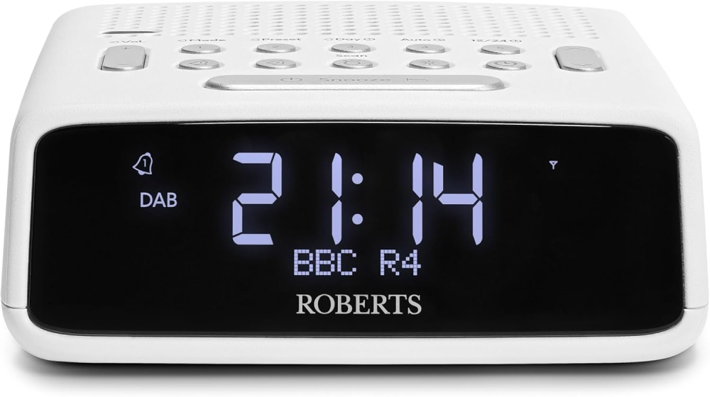 Roberts ORTUSDAB FM/DAB/DAB+ Digital Clock Radio, Alarms with large LCD VA Display, White