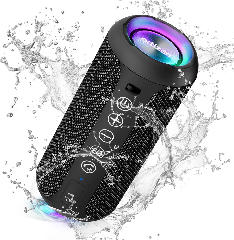 Ortizan Bluetooth Speaker, Speakers Wireless Bluetooth 5.3,IPX7 Waterproof, 24W Stereo Sound, 30H Playtime, RGB Light, TF Card & AUX Portable Bluetooth Speaker for Outdoor Travel, Sport