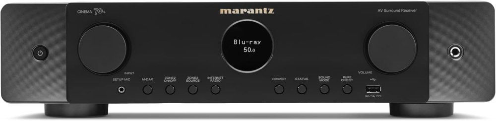 Marantz Cinema 70s Slimline 7.2 Amplifier, Amplifier HiFi, Alexa Compatible, 6 HDMI Inputs and 1 Output, 8K Video, Bluetooth, Wi-Fi, Music Streaming, Dolby Atmos, AirPlay 2, HEOS Multiroom, Black