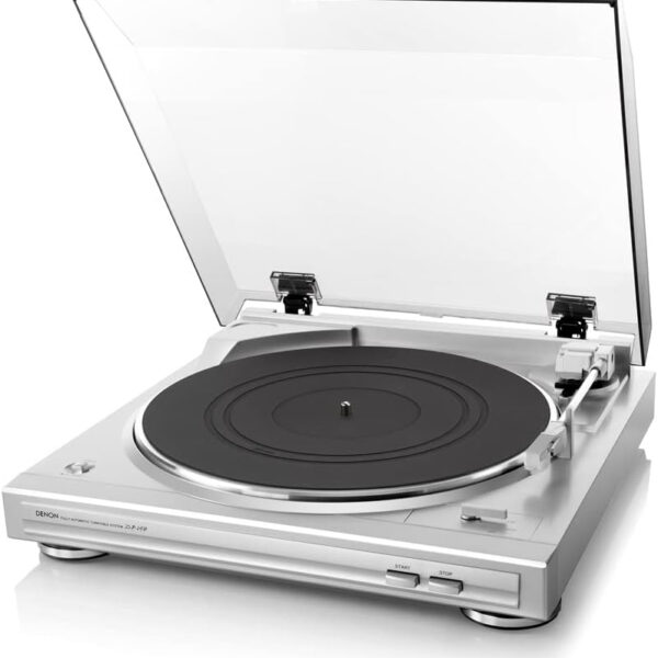 Denon DP29FE2 Record Player for Vinyl Records, Vinyl Turntable, MP3 and WAV, 33/45 RPM, Built-in Phono Equalizer, Including Removable Dust Cover and MM Cartridge, MC Compatible, Silver