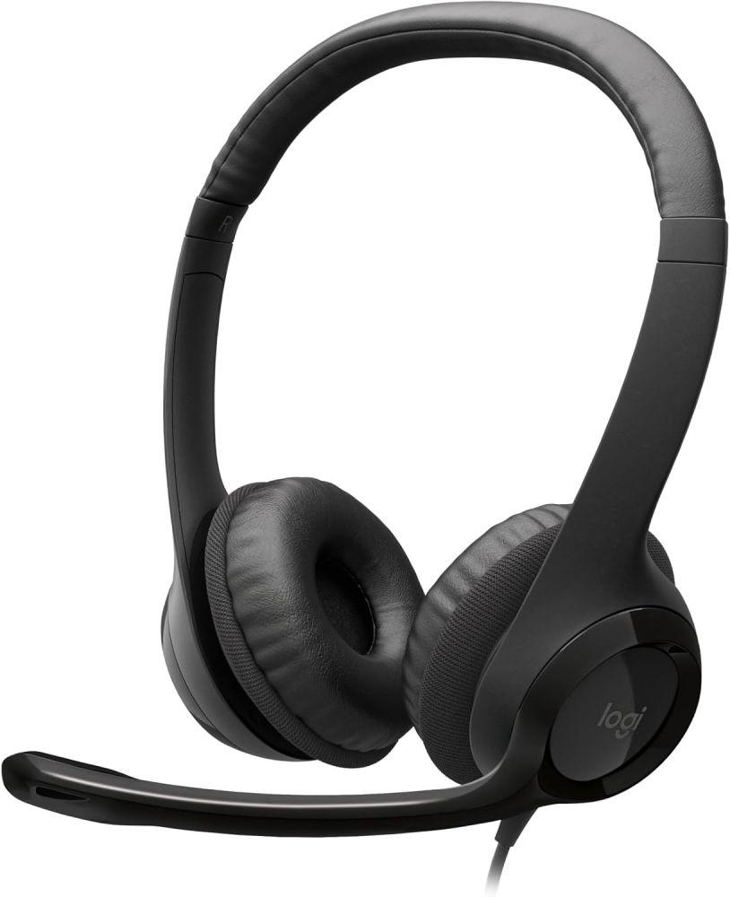 Logitech H390 Wired Headset for PC/Laptop, Stereo Headphones with Noise Cancelling Microphone, USB-A, In-Line Controls, Works with Chromebook - Black