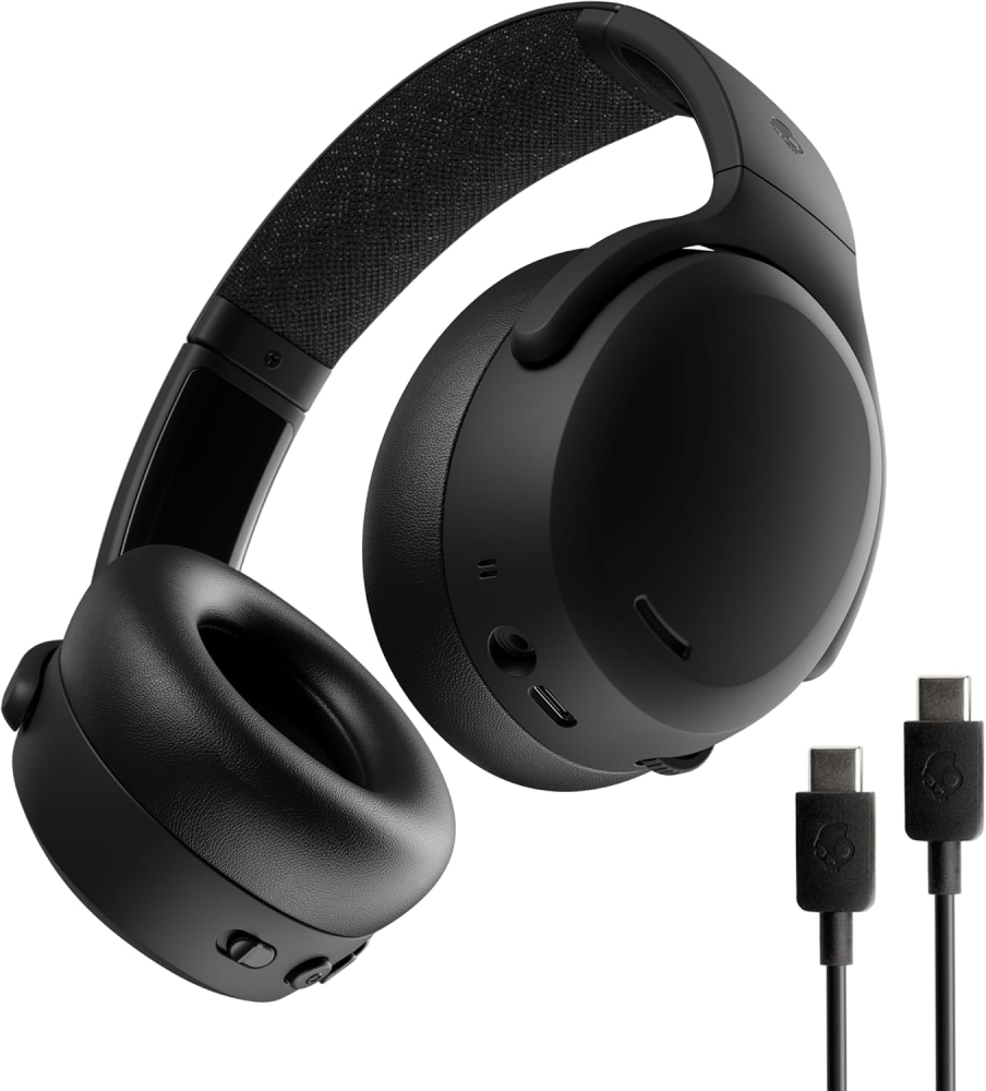 Skullcandy Crusher ANC 2 Wireless Over-Ear Bluetooth Headphones with Extra USB-C Charging Cable, Multi-Sensory Bass, Active Noise Cancelling, 60 Hours Battery, Microphone iPhone Android - True Black