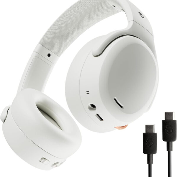 Skullcandy Crusher ANC 2 Wireless Over-Ear Bluetooth Headphones with Extra USB-C Charging Cable, Multi-Sensory Bass, Active Noise Cancelling, 60 Hours Battery, Microphone iPhone Android - Bone