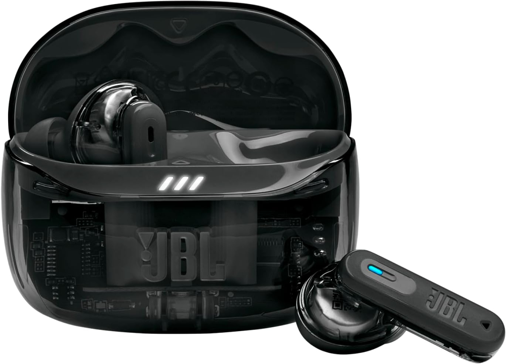 JBL Tune Beam Ghost 2, Wireless Noise Cancelling Bluetooth Earbuds with 48h Playtime, IP54 Water and Dust Resistant, Multi-Point Connection, Ergonomic Design, Closed-Back Stick Design, Black Ghost