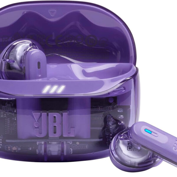 JBL Tune Beam Ghost 2, Wireless Noise Cancelling Bluetooth Earbuds with 48h Playtime, IP54 Water and Dust Resistant, Multi-Point Connection, Ergonomic Design, Closed-Back Stick Design, Purple Ghost