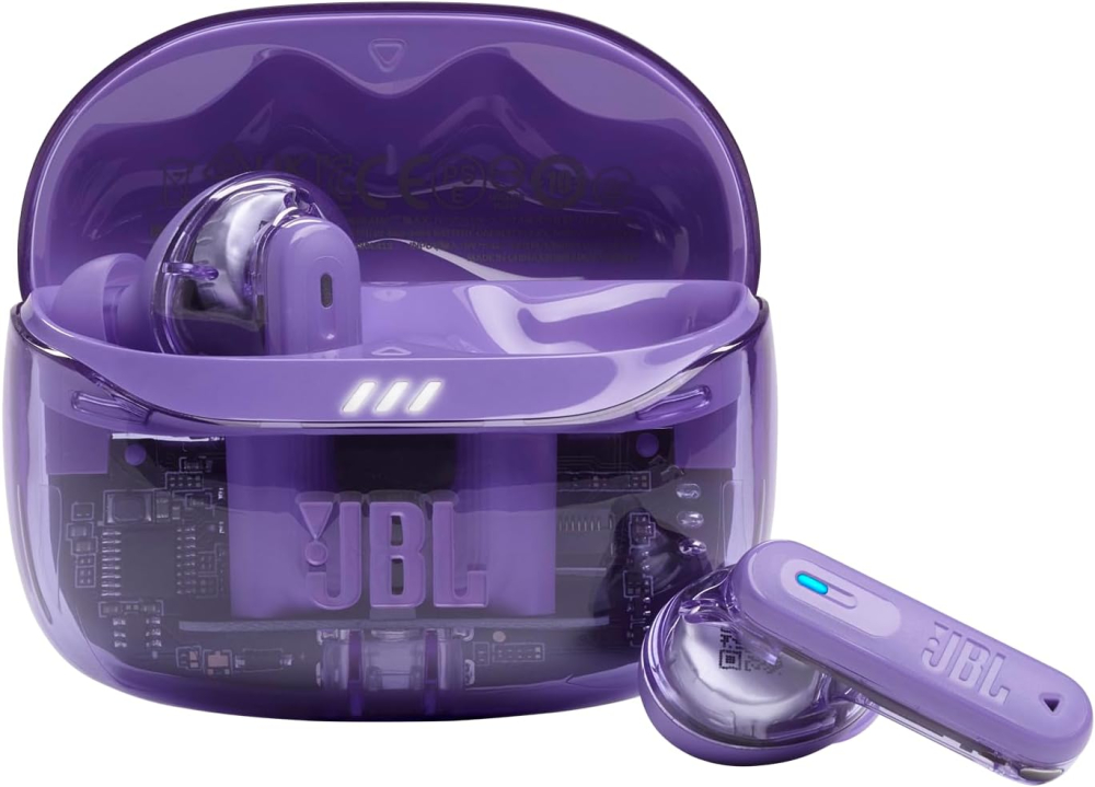 JBL Tune Beam Ghost 2, Wireless Noise Cancelling Bluetooth Earbuds with 48h Playtime, IP54 Water and Dust Resistant, Multi-Point Connection, Ergonomic Design, Closed-Back Stick Design, Purple Ghost