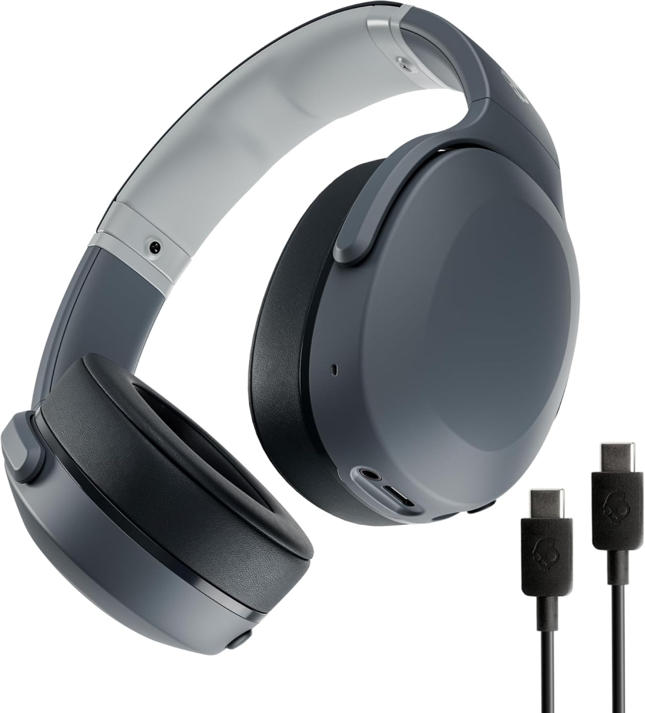 Skullcandy Crusher Evo Wireless Bluetooth Headphones with Multi-Sensory Bass and Charging Cable, Noise Isolating Over-Ear Fit, Up to 40 Hours Battery, Microphone for iPhone Android - Chill Grey