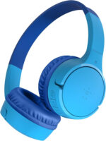 Belkin SoundForm Mini Kids Wireless Headphones with Built-In Microphone, 30H of Playback Time, & Fun Stickers - Over-Ear Headsets for Online Learning, School, Travel, iPhone, iPad, Galaxy - Blue