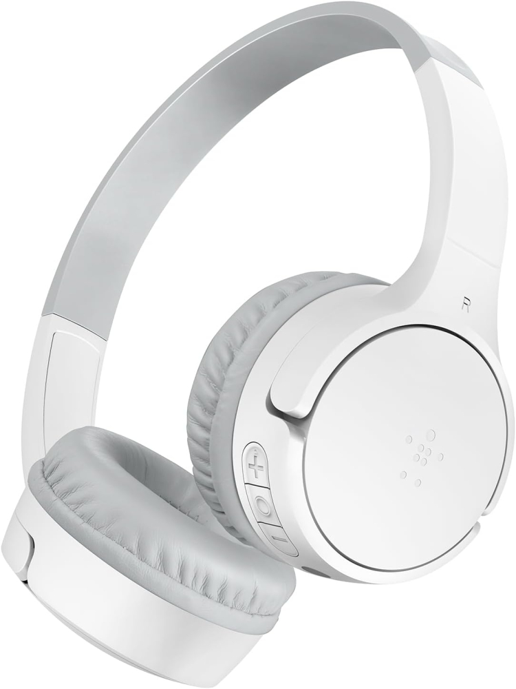 Belkin SoundForm Mini Kids Wireless Headphones with Built-In Microphone, 30H of Playback Time, & Fun Stickers - Over-Ear Headsets for Online Learning, School, Travel, iPhone, iPad, Galaxy - White