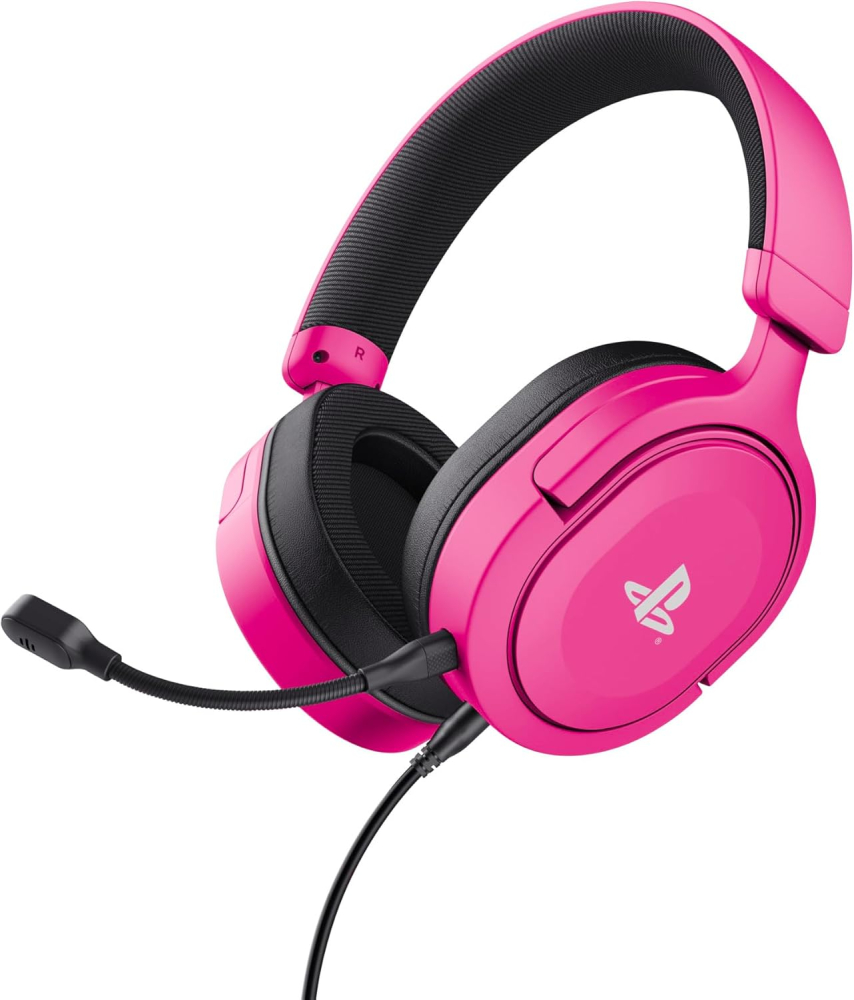 Trust Gaming GXT 498P Forta [Officially Licensed for PlayStation 5] Gaming Headset for PS5 / PS4, 1.2m Cable, 50mm Drivers, 3D Audio, Detachable Microphone, Wired Over-Ear Headphones with Mic, Pink