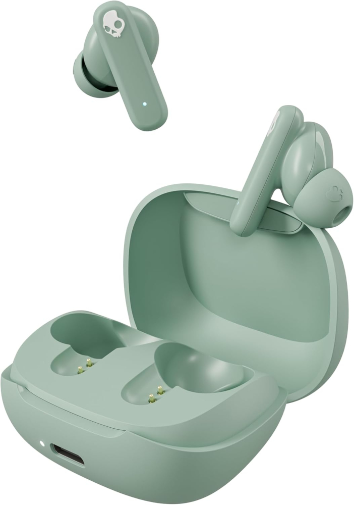 Skullcandy Smokin’ Buds Wireless Earbuds, Bluetooth Headphones, Noise Isolating Fit, Up to 20 Hours Battery, IPX4 Sweat and Water Resistant, Microphone for iPhone Android - Preppy Sage