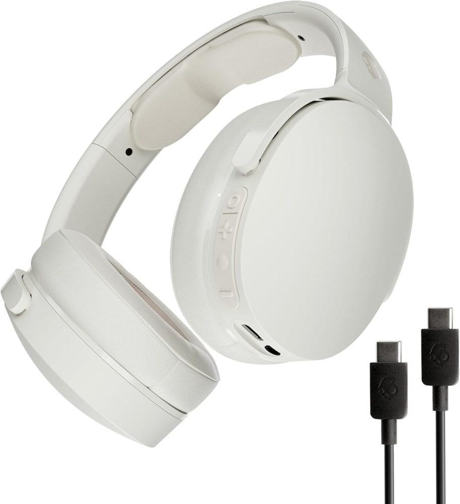 Skullcandy Hesh Evo Wireless Over-Ear Bluetooth Headphones with Extra USB-C Charging Cable, Noise Isolating, 36 Hours Battery, Foldable Lightweight Design, Microphone for iPhone Android - Bone