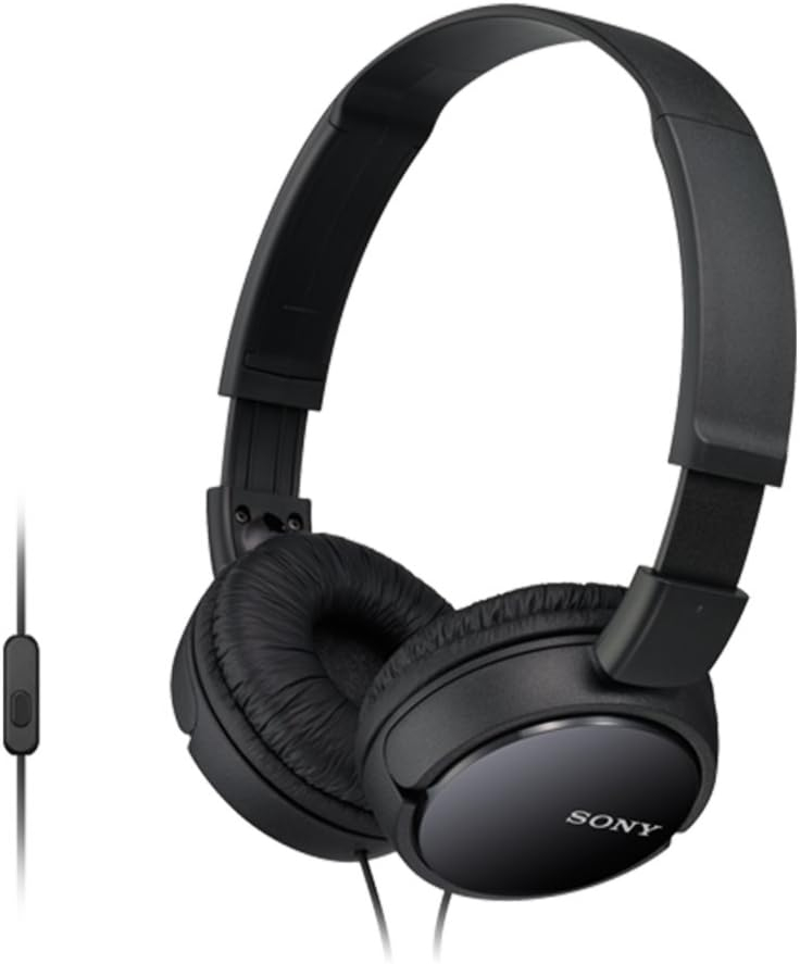 Sony MDR-ZX110AP Wired Overhead Headphones with Microphone, Neodymium Dynamic Drivers, Swivel Fold Design - Black