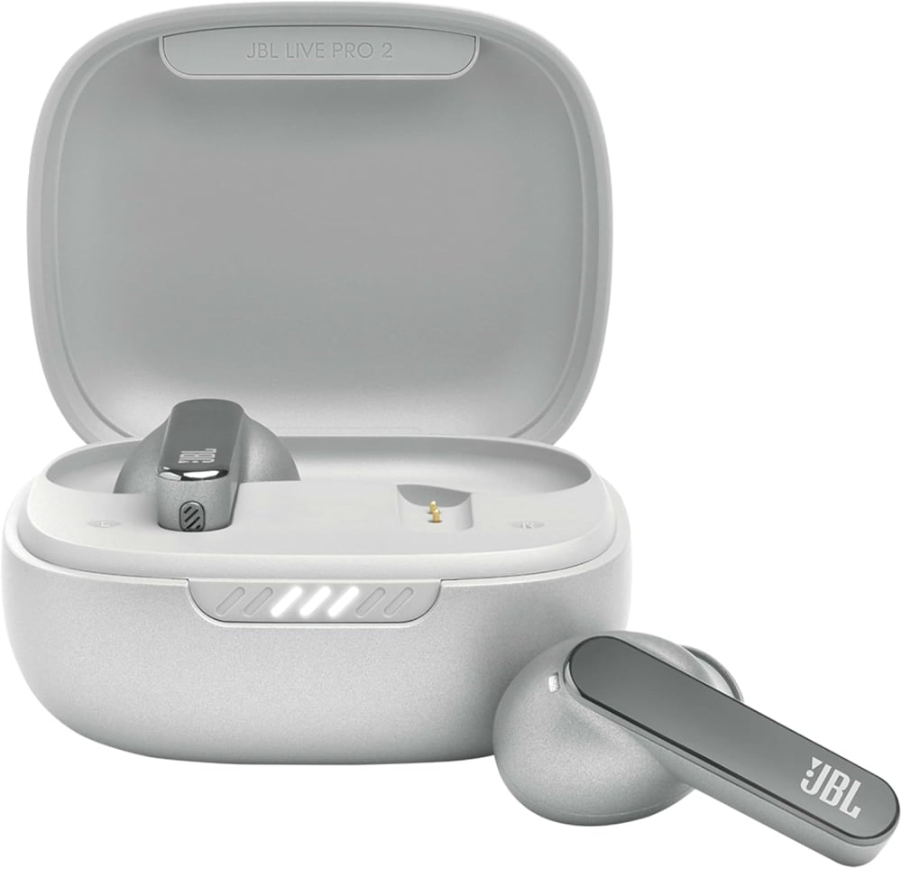 JBL Live Pro 2 TWS In-Ear Bluetooth Headphones, Water-Resistant Noise-Cancelling Earphones with 40 Hours of Battery Life, Silver