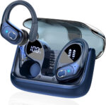 Wireless Earbuds, 75H Bluetooth 5.4 Headphones Sport with 4 ENC Noise Cancelling Mic, HiFi Stereo Wireless Earphones with Earhooks, IP7 Waterproof Ear Buds for Sport/Running/Gym, Blue
