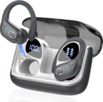 Wireless Earbuds, 75H Bluetooth 5.4 Headphones Sport with 4 ENC Noise Cancelling Mic, HiFi Stereo Wireless Earphones with Earhooks, IP7 Waterproof Ear Buds for Sport/Running/Gym, Iron Gray