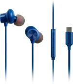 Panasonic RP-TCM225DEA USB-C Earphones, In-Ear Earbuds, Wired Headphones with Built-in Mic & Remote, Powerful Bass, Customisable Fit, 1.2m Cable, Blue