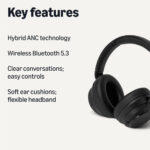 Amazon Basics Hybrid Active Noise Cancelling Headphones, Wireless, Over Ear, Bluetooth, Black, One Size - Image 2