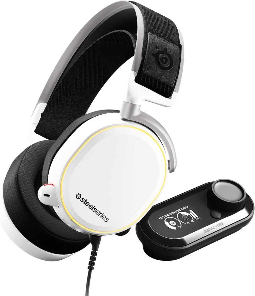 SteelSeries Arctis Pro + GameDAC Wired Gaming Headset - Certified Hi-Res Audio - Dedicated DAC and Amp - for PS5/PS4 and PC - White