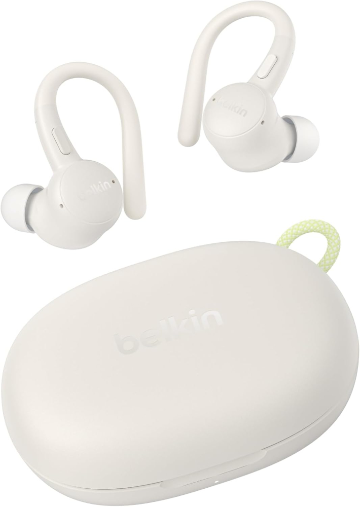 Belkin SoundForm ActiveFit Wireless Earphones with Built-in Microphone, USB-C Fast Charging, 36H Battery Life, IP54 Water Resistance - Bluetooth Earbuds for iPhone, iPad, Galaxy, Pixel, & More - Sand