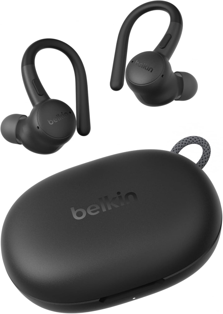 Belkin SoundForm ActiveFit Wireless Earphones with Built-in Microphone, USB-C Fast Charging, 36H Battery Life, IP54 Water Resistance - Bluetooth Earbuds for iPhone, iPad, Galaxy, Pixel, & More - Black