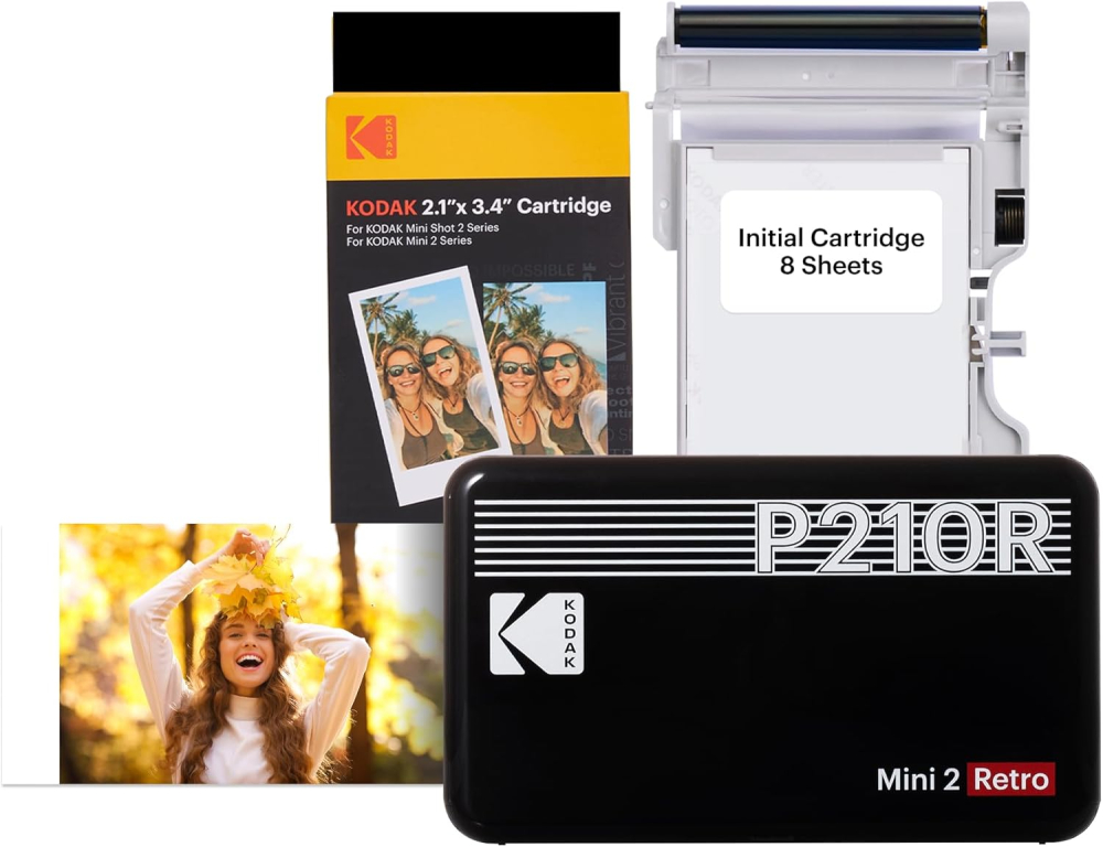 KODAK Mini 2 Retro 4PASS Mobile Photo Printer 5.3 x 8.6 cm Pack of 38 Sheets Black