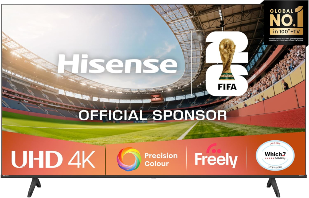 Hisense 43" 43E6QTUK 4K Ultra HD Smart TV AI TV - 4K UHD, Hi-View AI Engine, Precision Colour, AI Smooth Motion, Sports Mode with Freely, Disney +, YouTube, Netflix