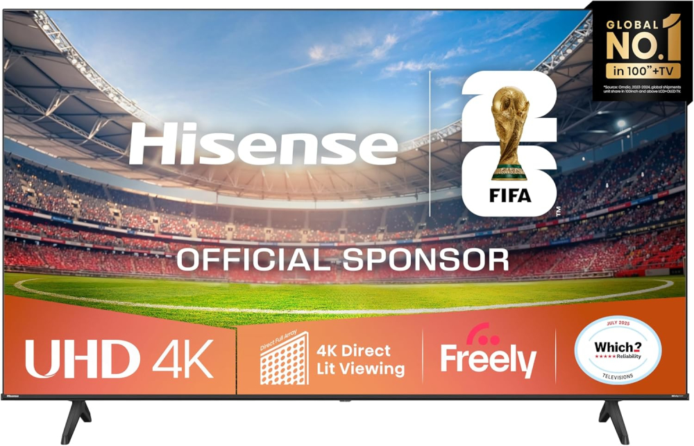 Hisense 50" 50A6QTUK 4K Ultra HD Smart TV AI TV - 4K UHD, Hi-View AI Engine, Precision Colour, AI Smooth Motion, Sports Mode with Freely, Disney +, YouTube, Netflix
