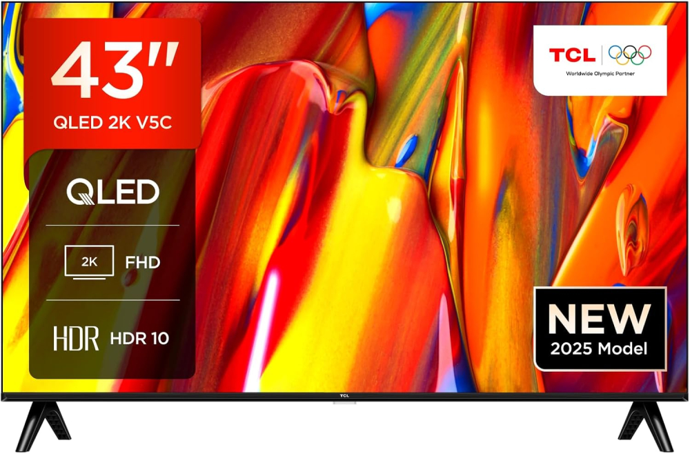 TCL 43V5C-UK 43Inch Full HD Smart QLED Direct LED TV with Android TV​ & HDR - Compatible with Google Cast & Google Home, Slim Design